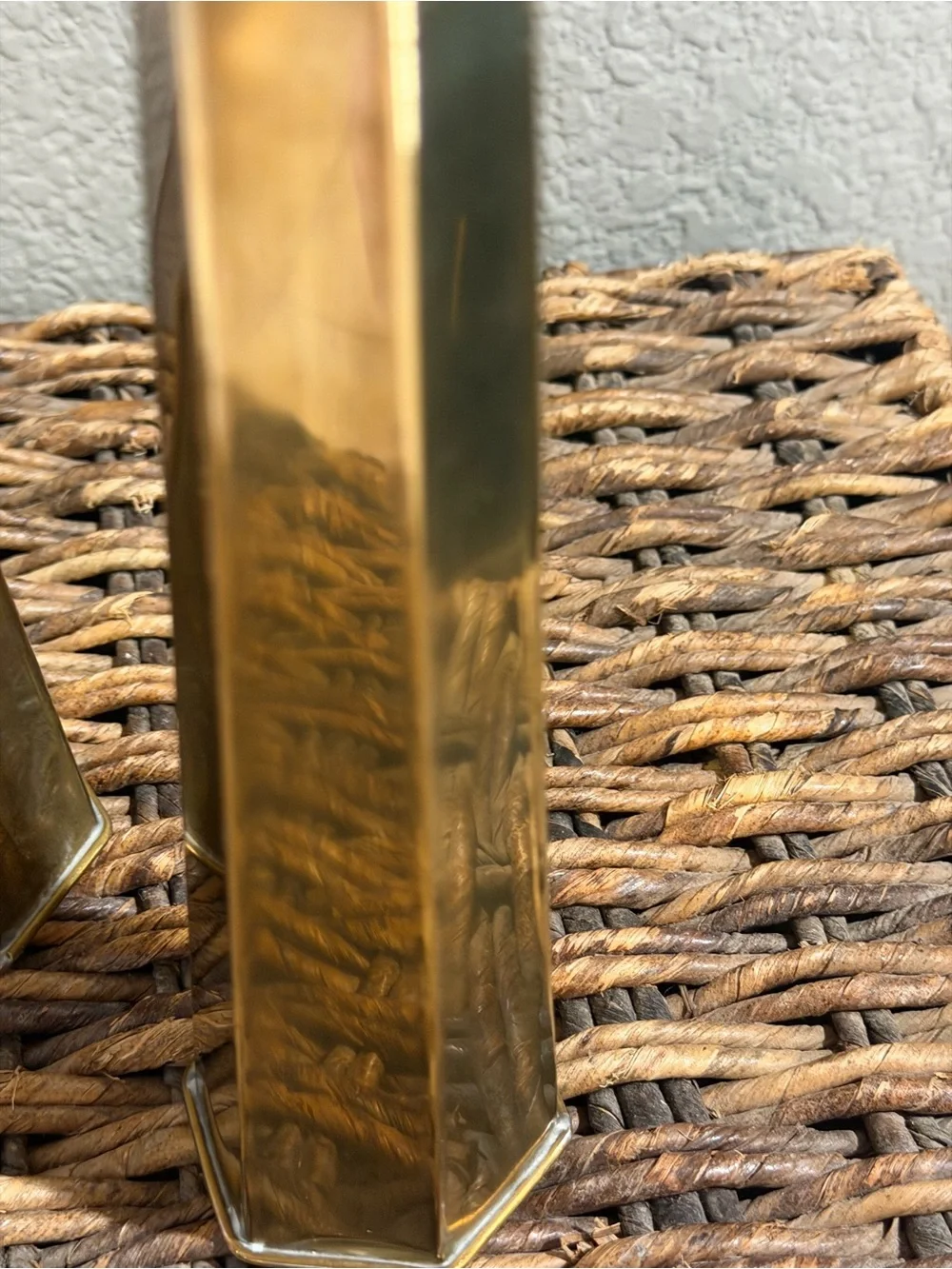 Vintage Mid Century Mexican Candlesticks 19.5 & 15” Brass Tin Pair Weighted Sand